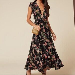 Reformation Laura Maxi Floral Wrap Dress - Small - Black